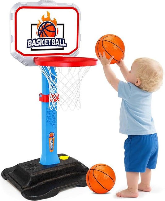 Toddler Basketball Indoor Toys for Age 3, Mini Adjustable Kids Basketball Hoops with Ball Pump Outdoor Pool Basketball Goal Sports Outside Play Toys for 3 year old Baby Boys Girls Birthday Gifts