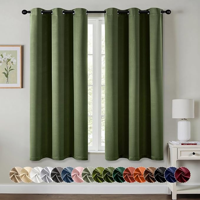 MIULEE Blackout Curtains for Bedroom 2 Panels 40 x 45 Inch Long Olive Green | Thermal Insulated, Living Room Darkening Grommet Drapes, Noise Reducing, Light Blocking Window Treatments