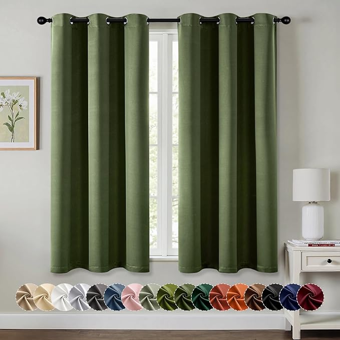 MIULEE Blackout Curtains for Bedroom 2 Panels 40 x 54 Inch Long Olive Green | Thermal Insulated, Living Room Darkening Grommet Drapes, Noise Reducing, Light Blocking Window Treatments