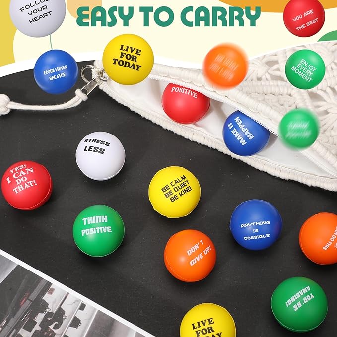 Chivao 300 Pcs Motivational Stress Balls Colorful Foam Inspirational Quotes Anxiety Relief Balls Small Funny Stress Relief Hand Exercise Gifts for Adults Teams Motivating Encouraging (Inspiring)