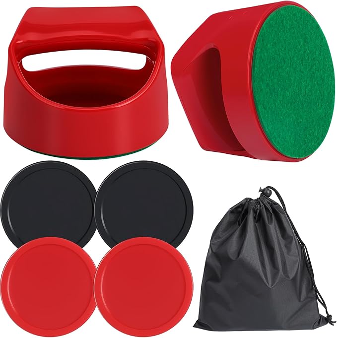 Coopay Air Hockey Pucks and Paddles - 2 Hockey Pushers & 4 Large Hockey Pucks with Nylon Storage Bag, Great Goal Handles Pushers Replacement Accessories for Game Tables