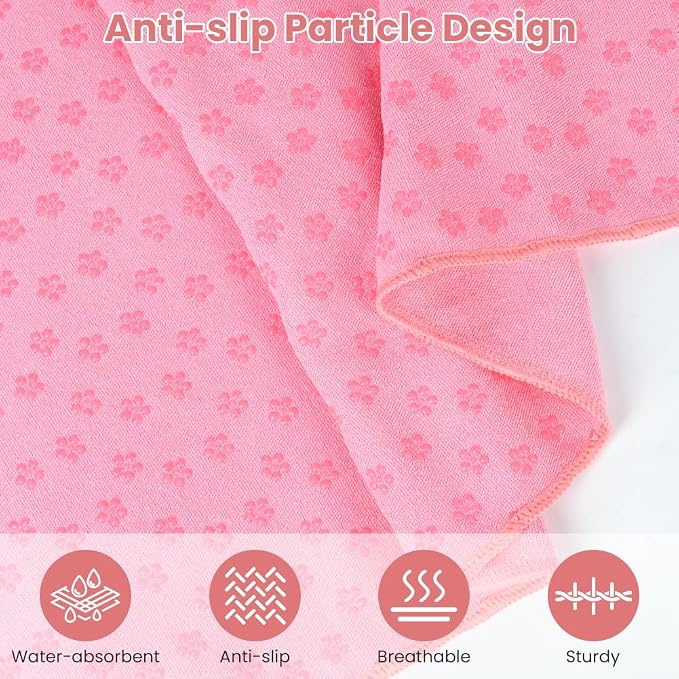 flintronic Yoga Towel, Yoga Mat Towel with Grip Dots, Microfiber Yoga Blanket Towels, Soft & Breathable, with Quick Dry Towels and Mesh Carry Bag, for Bikram, Pilates and Workout, 24" x72", Pink