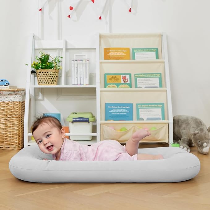 Baby Lounger for Infants Babies 0-12 Months, Bionic Organic Lounger, Soft Cotton Breathable Infant Floor Seats & Loungers for Newborn Baby Shower Gifts (Gray)