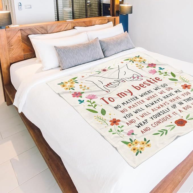 Best Friend Birthday Gifts for Women, Bestie Blanket White, 60" x 50" | Friendship Gifts for Women, Best Friend Blanket Gift, to My Bestie Flannel Throw Blanket for Christmas