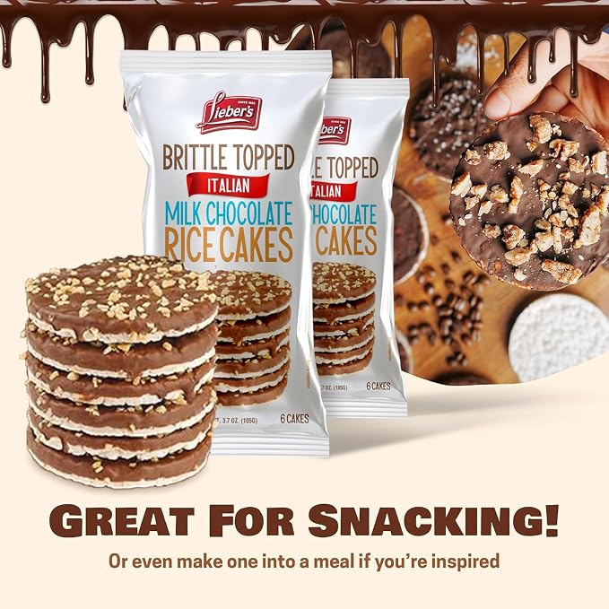 LIEBERS Thin Chocolate Rice Cakes, Kosher Certified Dairy and Dairy Free Options, Gluten Free Snack Pack Of 6 (Brittle Topped Milk Chocolate)