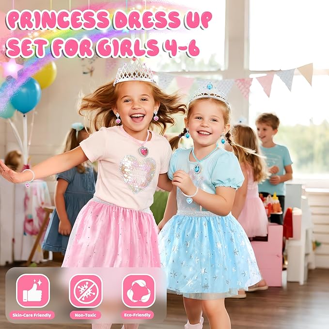 Princess Dress Up Clothes for Girls 4-6: Princess Toys Gifts for 3 4 5 6 Year Old Girl with Skirts, Shoes, Crown, Wands & Play Jewelry for Birthday Party Role Playing