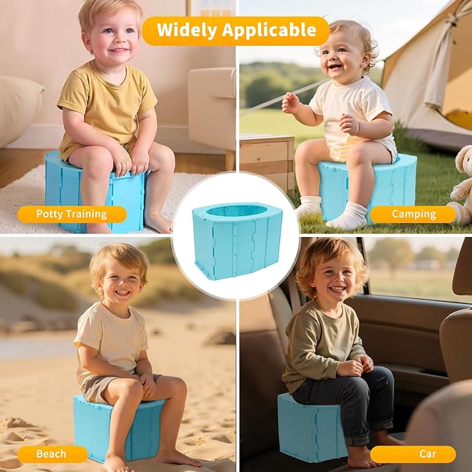 Portable Potty for Toddler Travel, Reusable Foldable Potty Training Toilet with Travel Bag and Liners, On the Go Potty Emergency Toilet for Car, Camping, Indoor, Outdoor