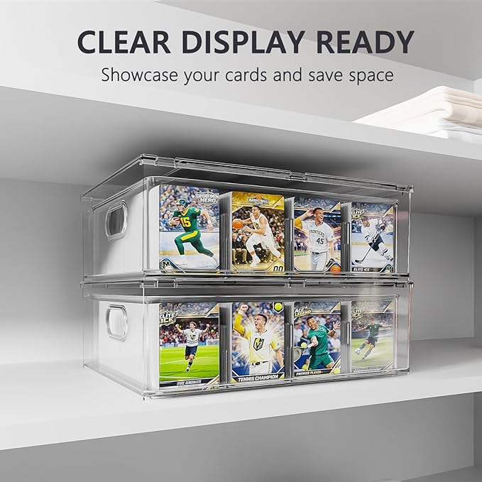 Trading Card Storage Box - Clear Large Storage Organizer Holds 3200 Cards with Foam Inserts Blocks – Display Case for TCG, MTG & Sports Cards (1-Pack)