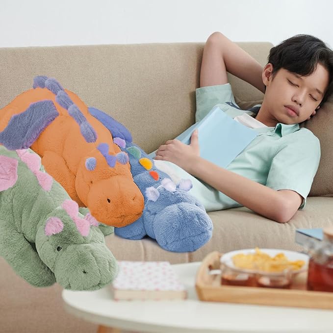 ARELUX Large 37in Cute Dragon Stuffed Animals Plush Toy Soft Orange Pterosaur Plushie Giant Fuzzy Dinosaur Pillow Plushies with Blue Wings Cuddly for Friends Family Member