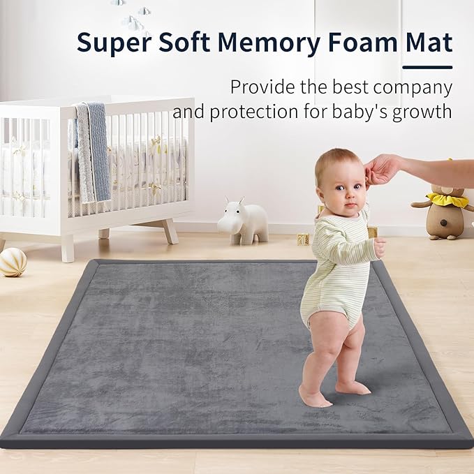 ACOMOPACK 1.3" Thick Baby Play Mat for Floor,50x50 Elasti-Foam Playpen Mat for Kids,Infants,Toddlers, Ultra Soft Crawling Mat with Non-Slip Bottom,Tummy Time,Nursery Rug,Yoga,Tatami（Dark Grey）