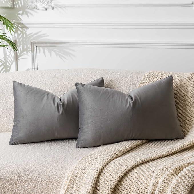 16x24 Pillow Covers Set of 2 Decorative Velvet Throw Pillow Covers,Grey | Luxury Soft Cushion Covers with Invisible Zipper for Couch Sofa Bed Living Room Bedroom Home Decor