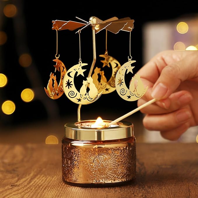 Cat Rotating Scented Candle, Gifts for Women Mom Daughter Sister Wife | Birthday Gifts for Women Friendship, Unique Candle Gift for Christmas Anniversary Mothers Day