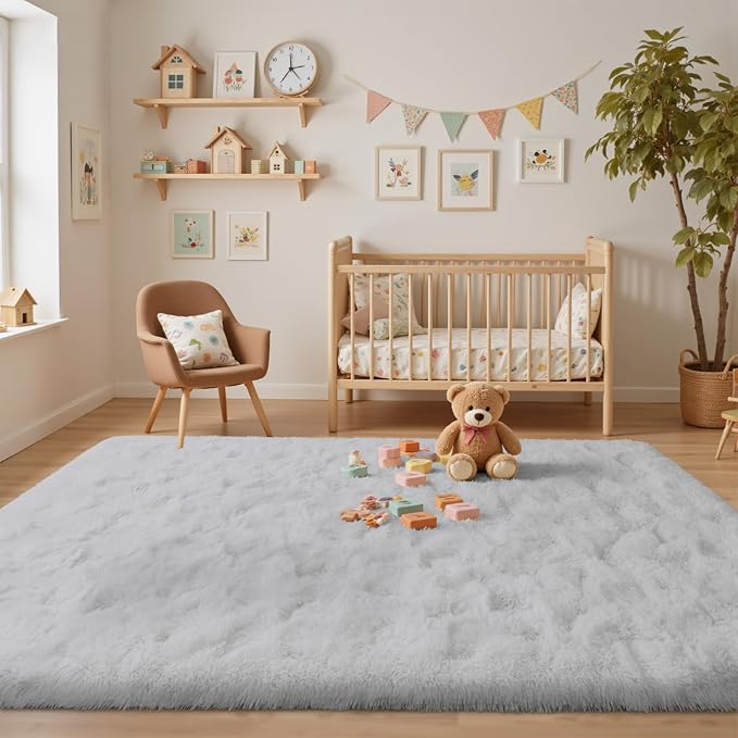 White Rugs for Bedroom Fluffy 4x6 ft Living Room Rug Non-Slip Area Rugs Shag Carpet for Nursery Kids PlayRoom Dorm Office Indoor Modern Plush Carpets Teens
