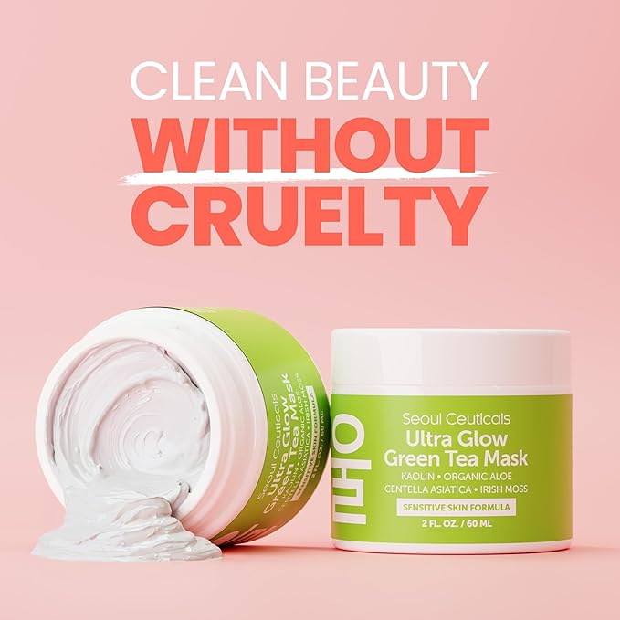 SeoulCeuticals Korean Skin Care Face Mask for Sensitive Skin - Korean Skincare Green Tea Wash Off Masks - K Beauty Face Masks - Aloe Vera Mask + Centella Asiatica Hydrating Facial Spa Mask 2oz
