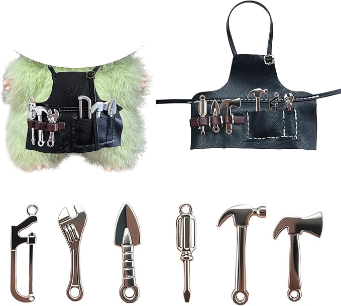 Apron Work Clothes for Doll，Repairman Series，7 Accessories in Total，Leather Bibs with Adjustable Length, Suitable for Tool Enthusiasts，Suitable 3.94-6.7inch(10-17cm) for Dolls