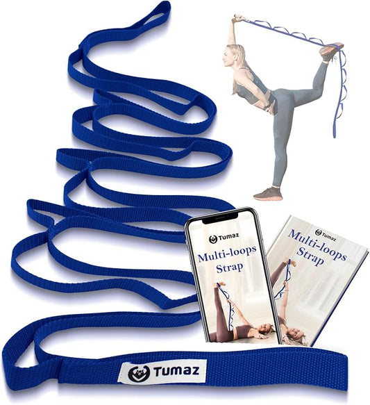 Tumaz Stretching Strap - 10 Loops & Non-Elastic Yoga Strap - Perfect Home Workout Stretch Strap for Physical Therapy, Yoga, Pilates, Flexibility