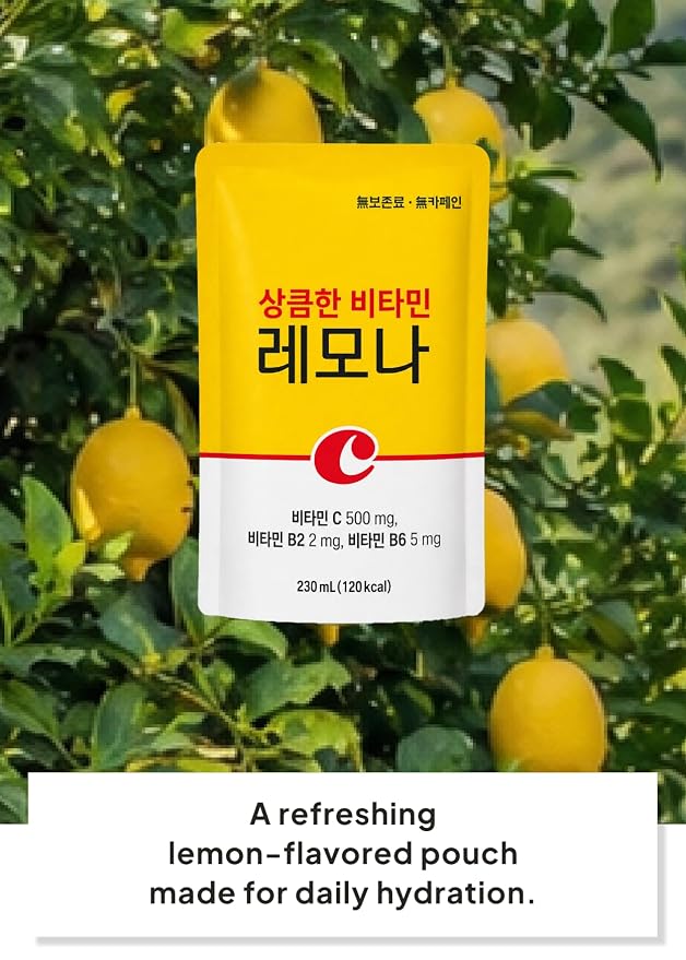 Korean Food Lemona Lemon Pouch Drink, Sour Citrus Ade, 230ml x 10 Pack | Refreshing lemon-flavored citrus ade in convenient ready-to-drink pouches, 10-pack