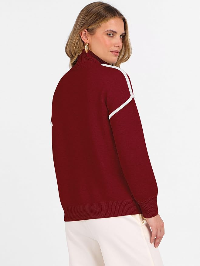 ANRABESS Womens Quarter Zip Sweaters Fall Long Sleeve V Neck Shirts Collared Business Casual Tops Knit Pullover Sweatshirts