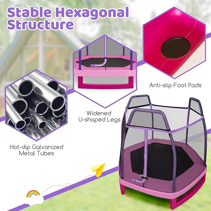 Giantex 7 Ft Trampoline for Kids, Heavy Duty Steel Frame Small Mini Toddler Trampoline, Great Gifts for Boys Girls, Outdoor Indoor Kids Trampoline with Net, for Age 3-8