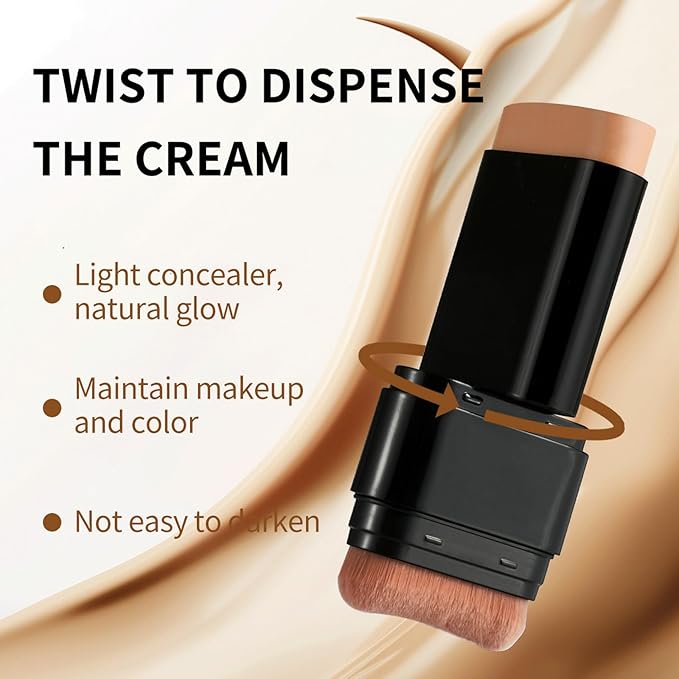 Foundation Stick, 2 in 1 Dual-Ended Long-Lasting Concealer Korean Foundation Contour Stick, Waterproof Contouring foundation with Brush, Full Coverage Matte Finish for Face Makeup(02#NATURAL)