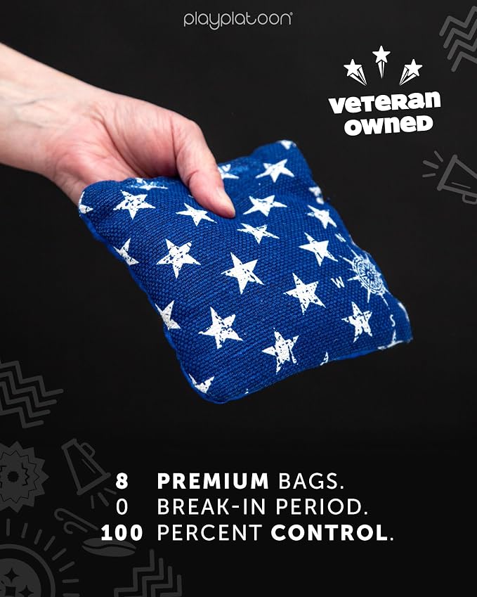 Play Platoon Pro Cornhole Bags Set of 8 - Professional Dual Sided Slick and Sticky Side Competition Corn Hole Bags - Tournament Series