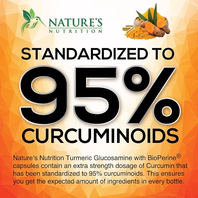 Turmeric Curcumin Supplement - 95% Curcuminoids with Glucosamine, Ginger & MSM, BioPerine Black Pepper Extract for Best Absorption, Natural Vegan Joint Support, Non-GMO, Bottled in USA - 240 Capsules