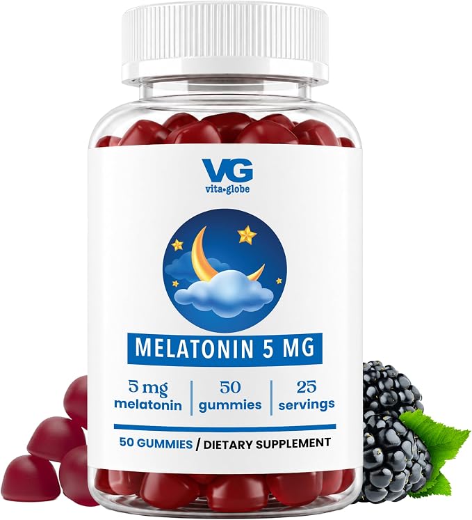 VITA GLOBE Melatonin Gummies 5mg, Sleep Aid Gummies, Non-GMO, Vegan and Sleep Aid Supplement, Supports Relaxation & Healthy Sleep Cycle, 50 Count Sleep Aid Gummy (Pack of 1)