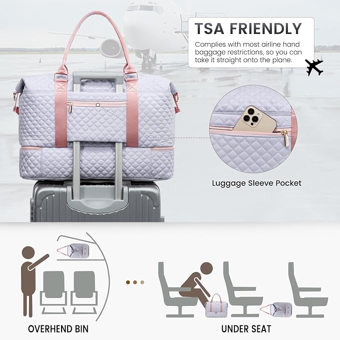 LOVEVOOK Travel Duffle Bag,Weekender Bags for Women with Shoe Compartment，Carry on Overnight Bag with Toiletry Bag,Gym Duffel Bag with Wet Pocket, Hospital Bags for Labor and Delivery