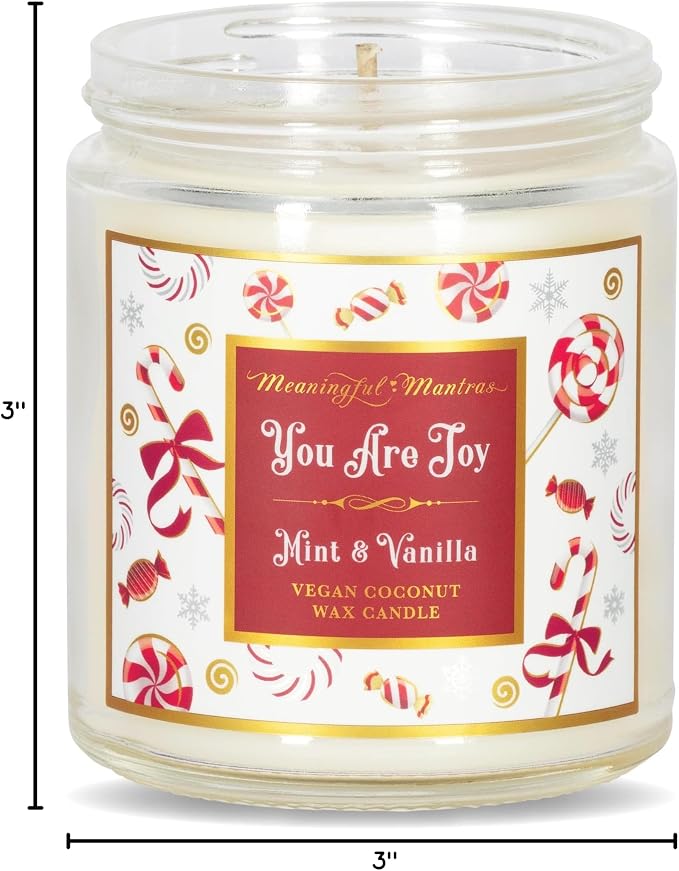 Holiday Mint & Vanilla Candy Cane 8oz Aromatherapy Candle You are Joy | Real Essential Oils | Coconut Wax