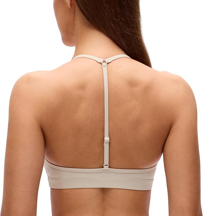 CRZ YOGA Butterluxe Soft Double Lined T-Back Sports Bras for Women - V Neck Adjustable Strap Yoga Crop Top Casual Non Padded