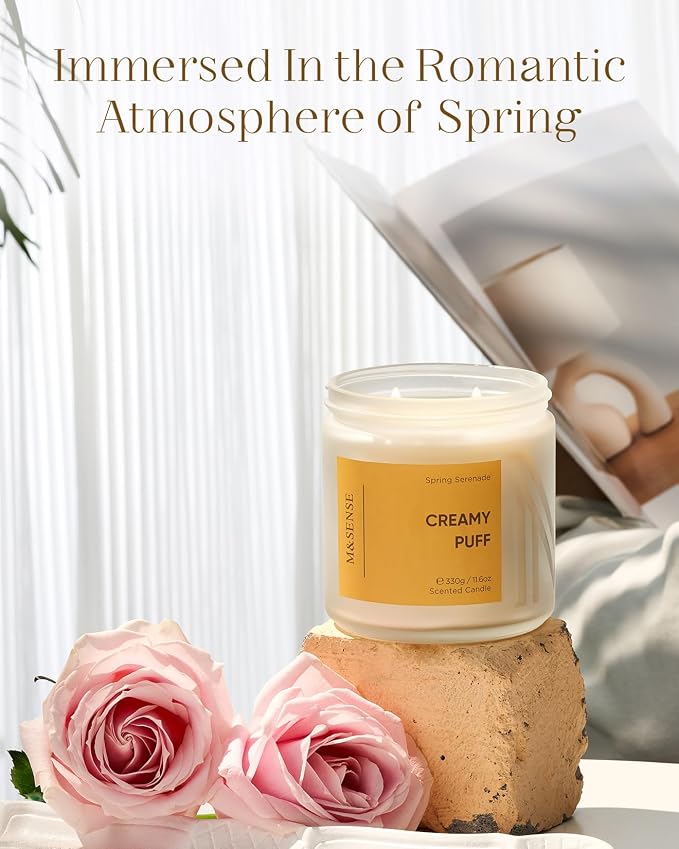 M&SENSE Sandalwood Gardenia Large Soy Candles, 11.6oz Natural Non Toxic | Scented Candles for Home, 70-Hour Long Lasting Burning, 2 Wicks Spring Smelling Romantic Valentines Gift for Her/Him