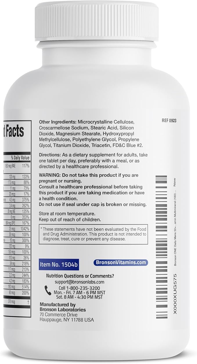 Bronson ONE Daily Mens 50+ Complete Multivitamin Multimineral, 180 Tablets