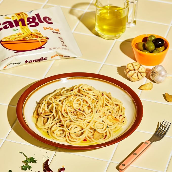 Tangle Garlic Oil Instant Pasta, 15g Protein Linguine, 6g Fiber, 4-Pack | 15g protein, 6g fiber per serving; Chickpea-based air-dried noodle; Roasted garlic and olive oil with a spicy kick