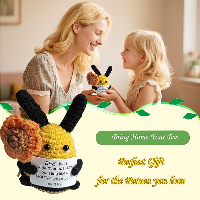 Birthday Gifts for Women Men Mon Dad,Thank You Emotional Support Crochet Bee for Friends, Positive Cute Handmade Animal Stuff, Funny Christmas Easter Present, Office/Home Decor