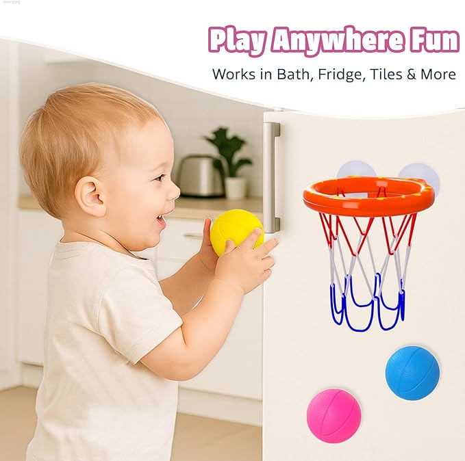 Bath Toys - Bathtub Basketball Hoop for Toddler Kids - Mold-Free Bath Toys with Strong Suction Cups and 3 Colorful No-Hole Balls - Fun Shower and Bathtub Toy for Toddlers