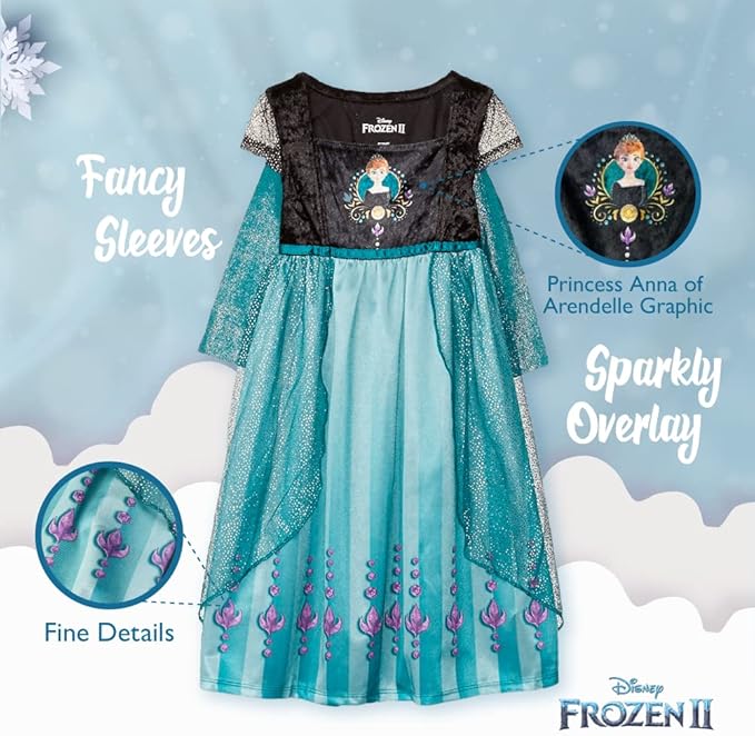 Disney Girls' Princess Dress Nightgown, Fantasy Gown, Soft & Cute Pajamas for Kids