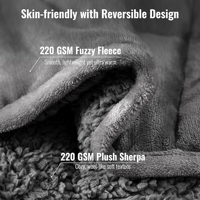 Uttermara Weighted Blanket Queen Size 20lbs 60x80 inches, Cozy Sherpa Weighted Blankets with Soft Plush Fleece, Warm Sherpa Snuggle Thick Heavy Blanket Great for Sleep and Calming, Grey