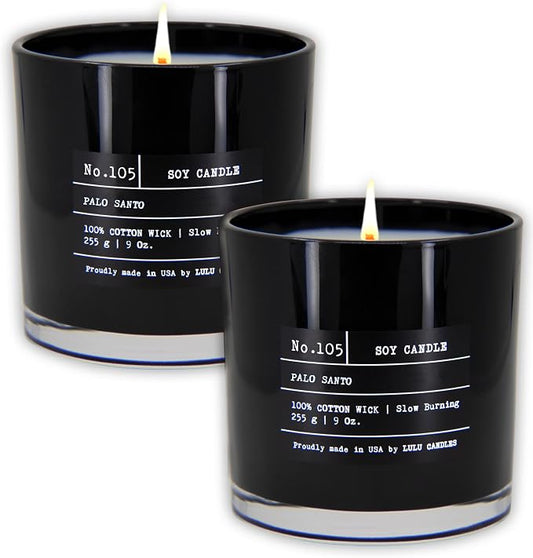 Lulu Candles | Palo Santo | Luxury Scented Soy Jar Candle | Hand Poured in The USA | Highly Scented & Long Lasting (9 Oz. 2 Pack)