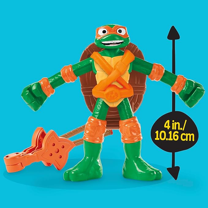 Play-Doh Teenage Mutant Ninja Turtles Slice & Blast Pizza Playset, Bendy 4 Inch Mikey Action Figure, Kids Arts & Crafts, TMNT Toys for Boys & Girls 4+