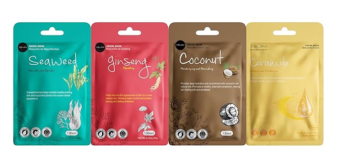 Celavi K-Beauty Skincare Essence Facial Face Mask Korea Skin Care Moisturizing B Set 12 Pack