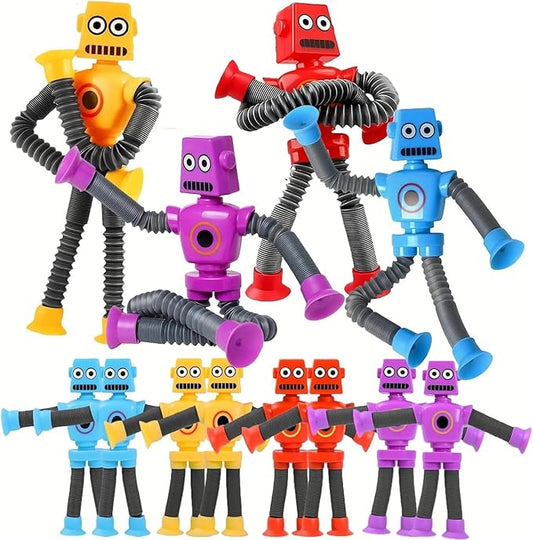 4 Telescopic Suction Cup Robot , Coolest Pop Tubes Sensory Toys for Kids, Fidget Toys Party Favors Christmas Easter Birthday Party Supplies Goodie Bag Stuffer