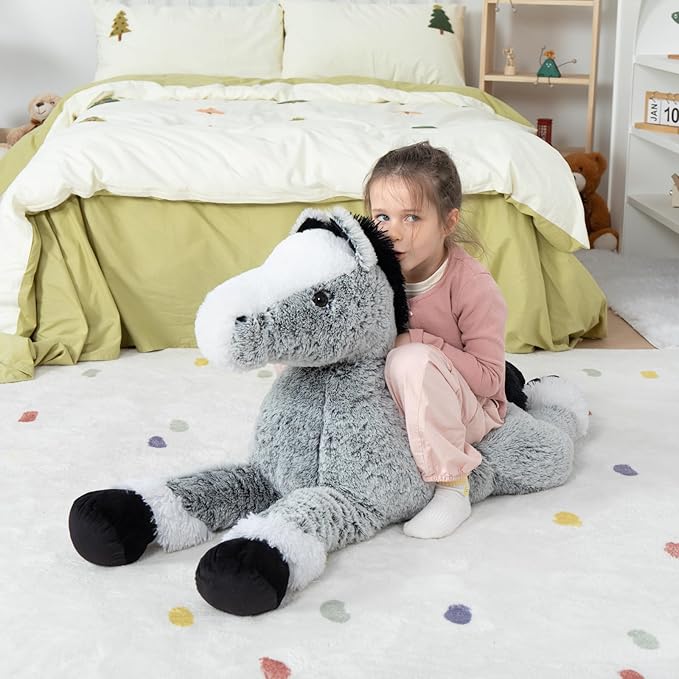 MaoGoLan Large Horse Stuffed Animal for Boy, Big Horse Plush Toy for Girl, Ridable Stuffy Pony for Kid, Stuffed Pony Plush Pillow for Baby Shower, Birthday Gifts or Party Favor, 47 inches, Gray