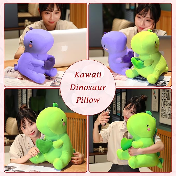 SQEQE Dinosaur Stuffed Animal, Loving Soft Dino Plush Toys with Holding Heart for Valentine Day, Sweet Romantic Anniversary Birthday Gift for Her Girls Boys Girlfriend(Purple,12 inch)