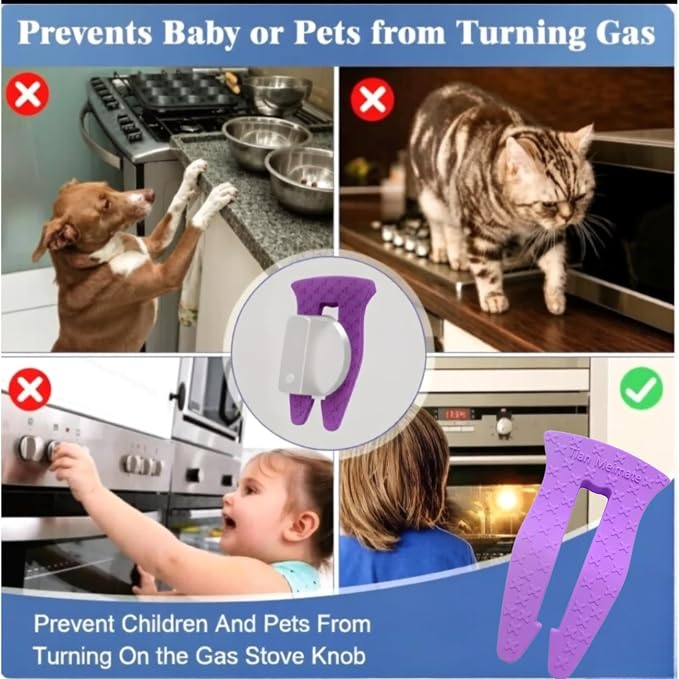 Universal Stove Knob Locks(2Pack Purple + 3Pack Blue) Child Proof Gas Stove Safety Lock with Key, Easy Install No Tools Needed, Heat Resistant Baby Proofing Essentials for Kitchen Cooktop