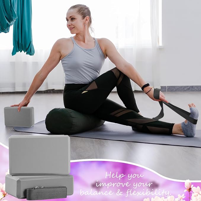 Wettarn 15 Pack Non-slip Yoga Block and Strap Set for Stretching