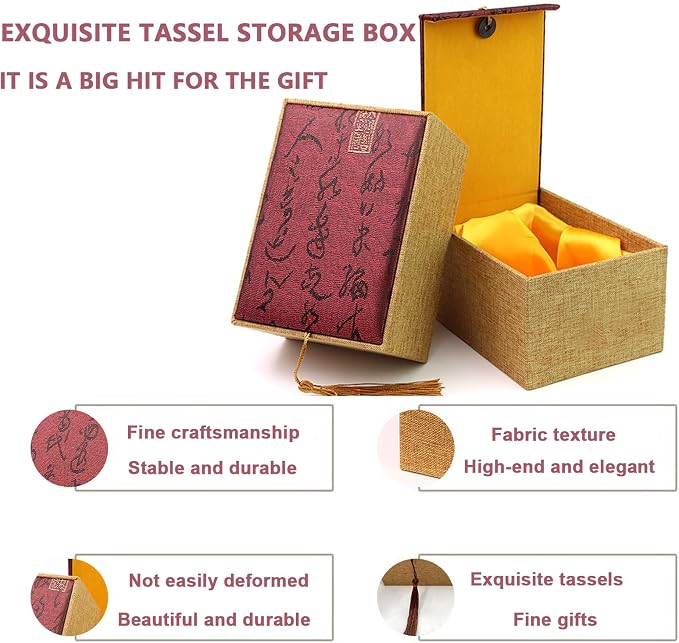 Natural Marble Baoding Chinese Meditation Balls, Stress Relief Hand Exercise Therapy Set with a Retro Style Tassel Boxes for Gift, 2-Piece Set,White Small-1.38"