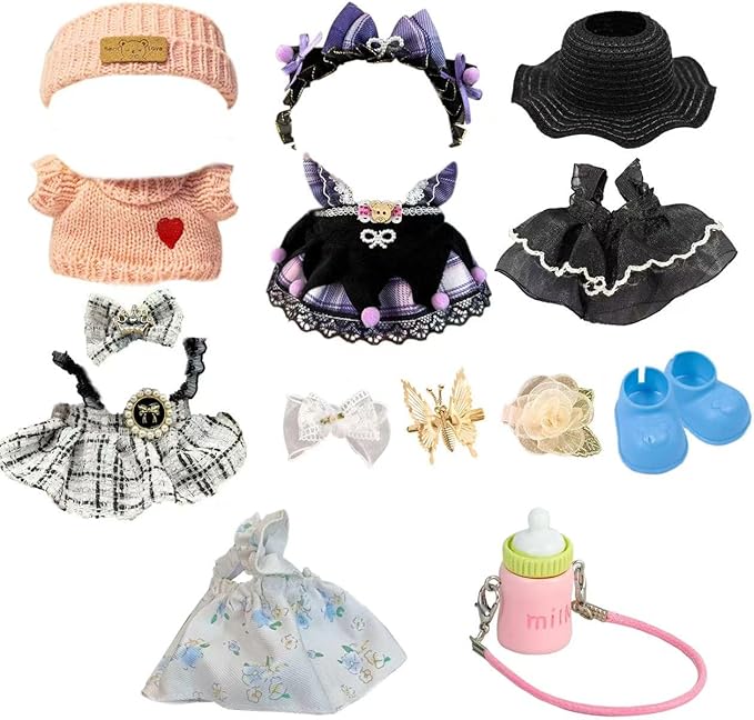 17cm Doll Clothes Set (No Doll) –5-Pack Handmade Outfits with Accessories for 6.7” Dolls, Premium Cotton Clothing with Gift-Ready Packaging, Perfect for Dress-Up and Collectors (FH4, 5)