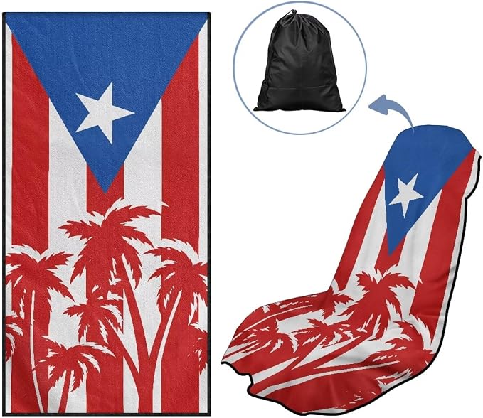INSTANTARTS Coconut Tree Puerto Rico Flag Car Seat Cover Protector Sweat Towel Multi-Functional Car Towel