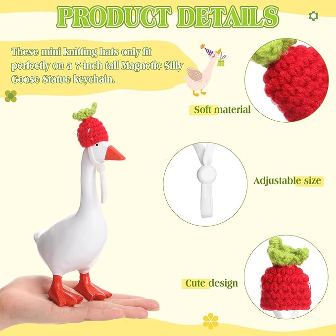 Geyoga 6 Pcs Mini Knitted Hats 7 Inch Goose Outfits Hat with Adjustable Strap Mini Porch Goose Headwear for Statue Key Holder