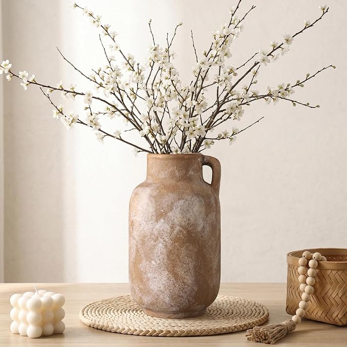 Ceramic Flower Vase, 9.3in Farmhouse Table Rustic Vases, Small Flower Terracotta Vases for Home Decor, Living Room,Table, Handcrafted (Terracotta)